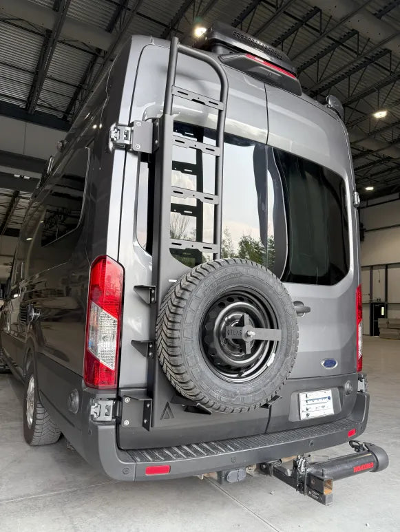 Atlas Roadcamp Rear Door Tire Carrier with Ladder for adventure vans